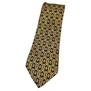 GIANNI VERSACE Men's 100% Silk Necktie LUXURY Tie Green Gold Baroque W:3.8" EUC